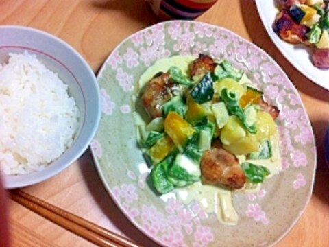 チキンソテー☆お野菜ごろごろホワイトソース